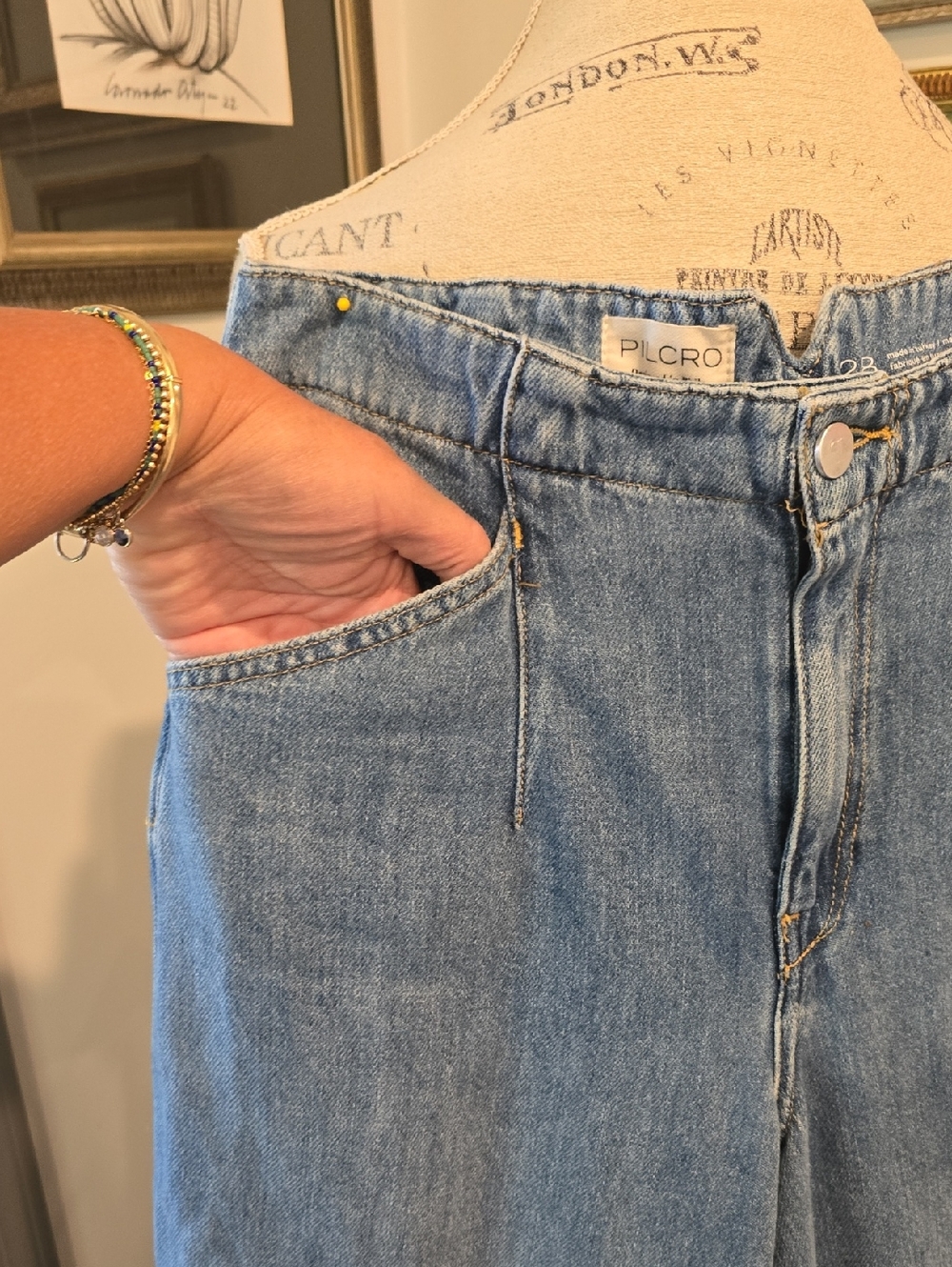 Pilcro Wide-Leg Flare Jeans in Light Blue Denim - Picture 6 of 9
